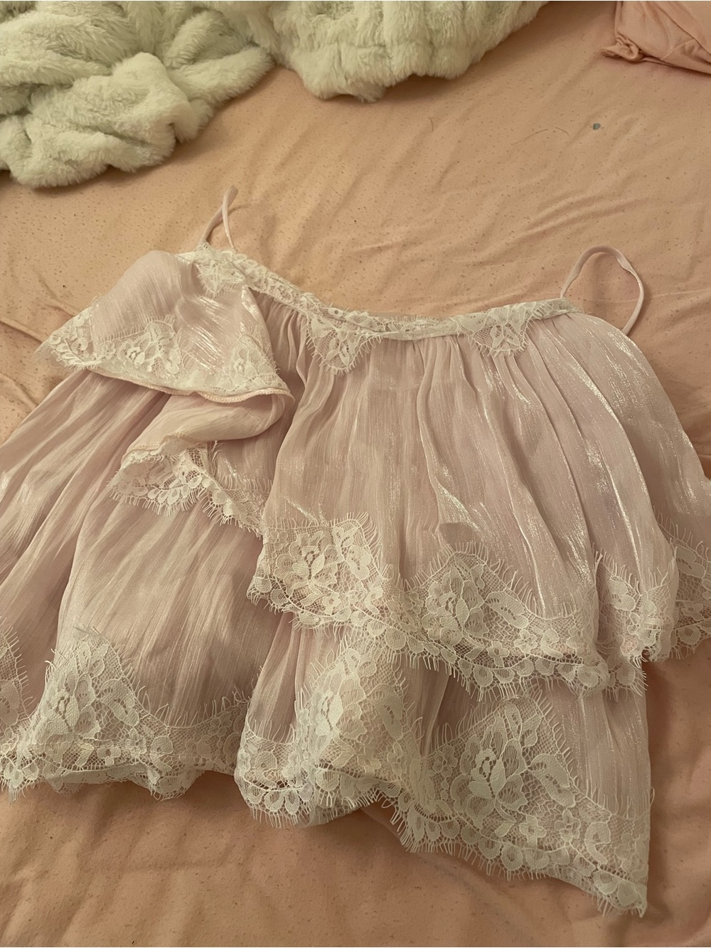 Lena Pale Pink Lace Ruffle Tank